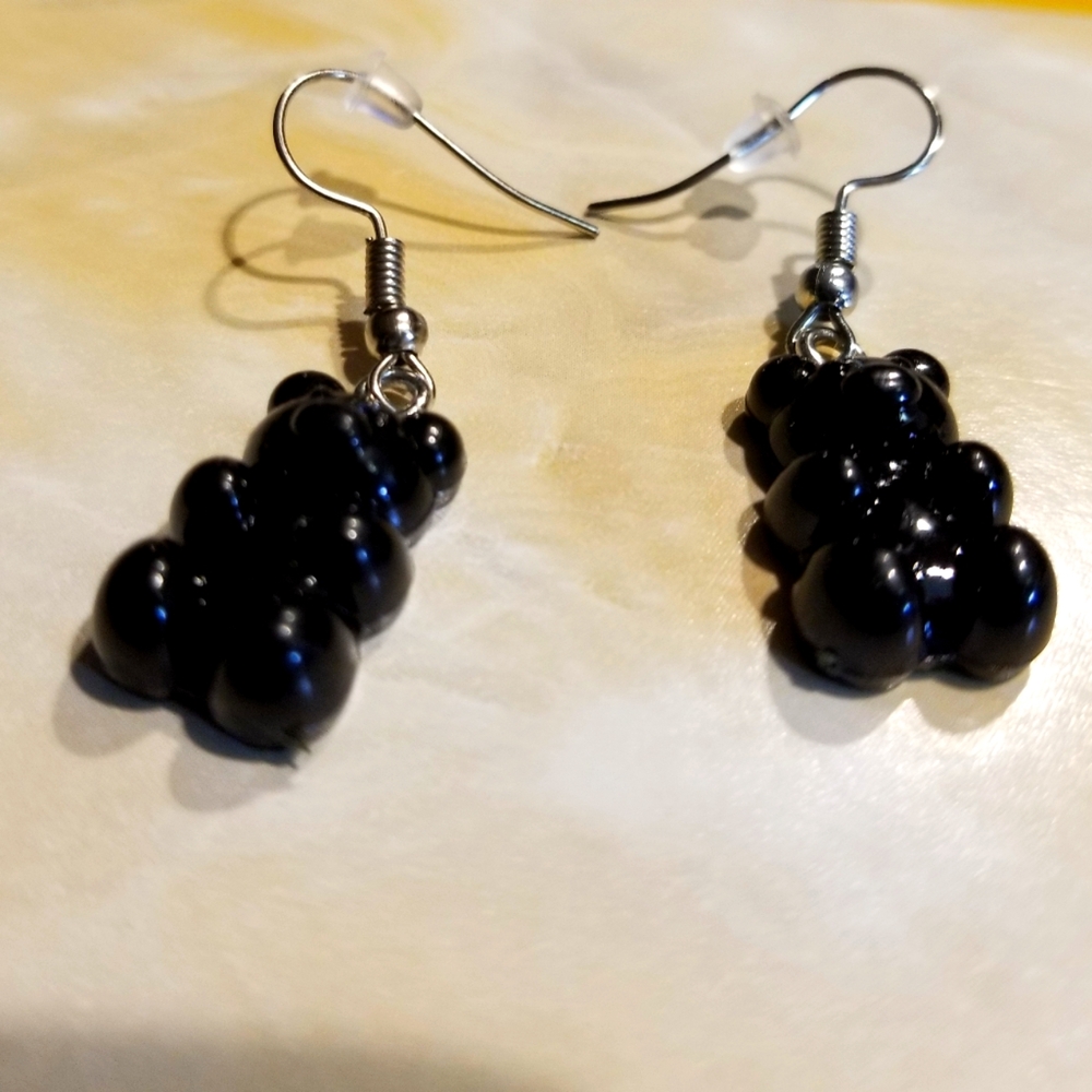 Handcrafted Black Gummy Bear earrings NWT